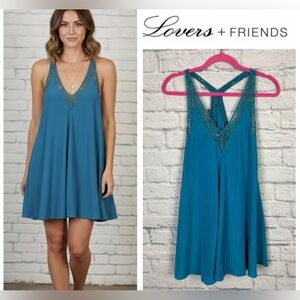 Lovers + Friends- Bright Blue Crochet Trim Dress size XS